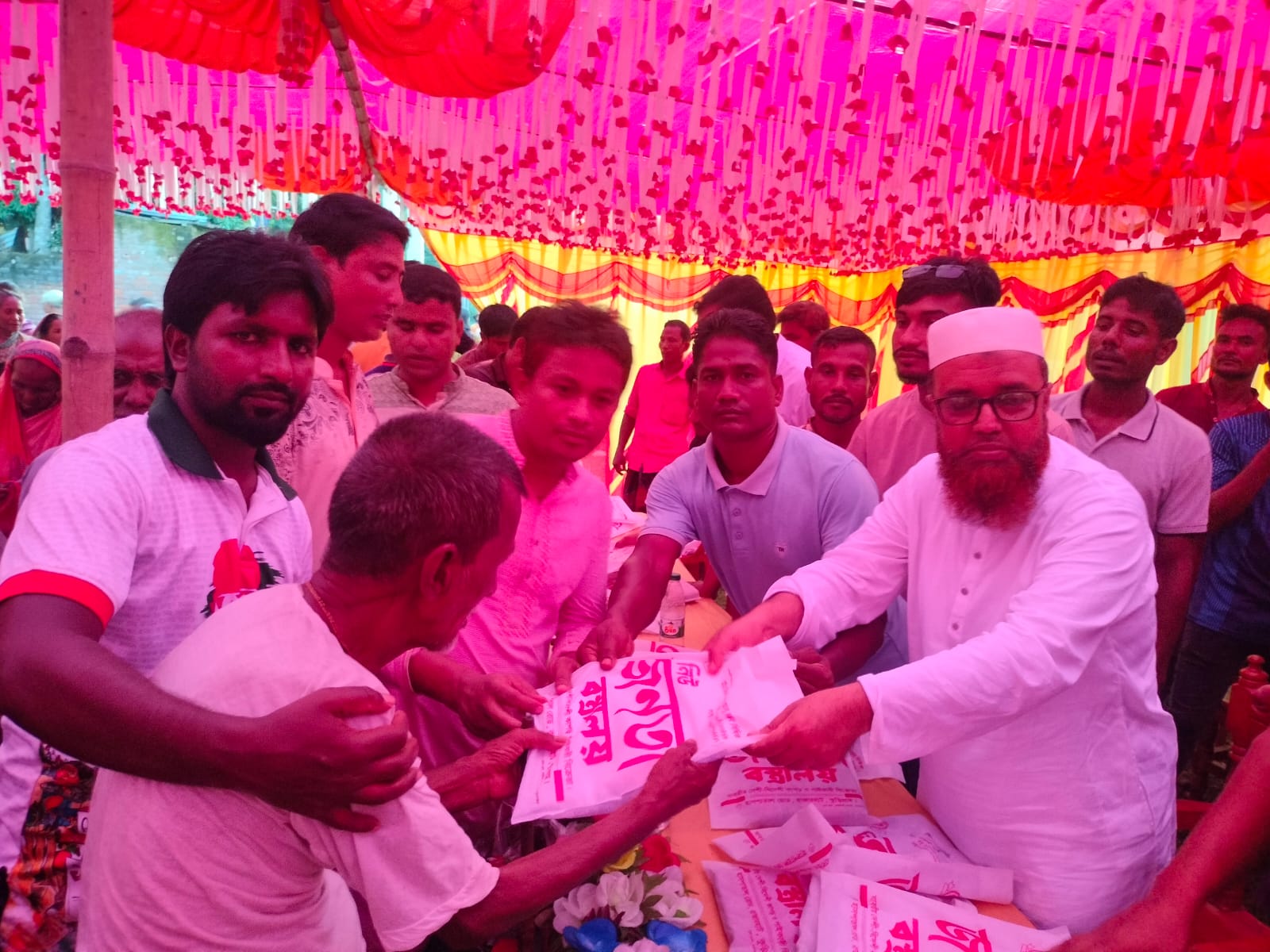 শ্রীকৃষ্ণের জন্মাষ্টমী উপলক্ষে রাজারহাটে ধর্মীয় আলোচনা সভা ও বস্ত্র বিতরণ।