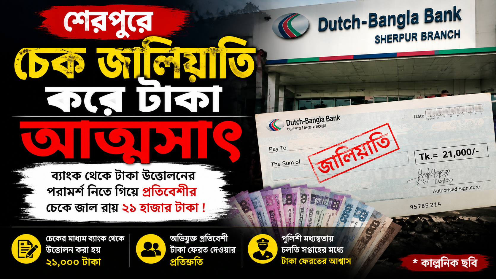 বগুড়া শেরপুরে চেক জালিয়াতি করে টাকা আত্মসাৎ